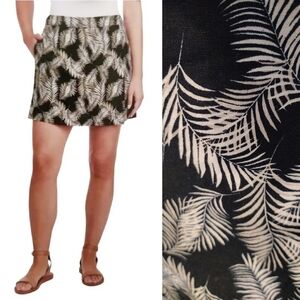 Ellen Tracy Black Beige Floral Linen Blend Pull On Mini Skort Large Resortwear